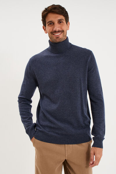 Pull col roul&eacute; manches longues bleu marine homme