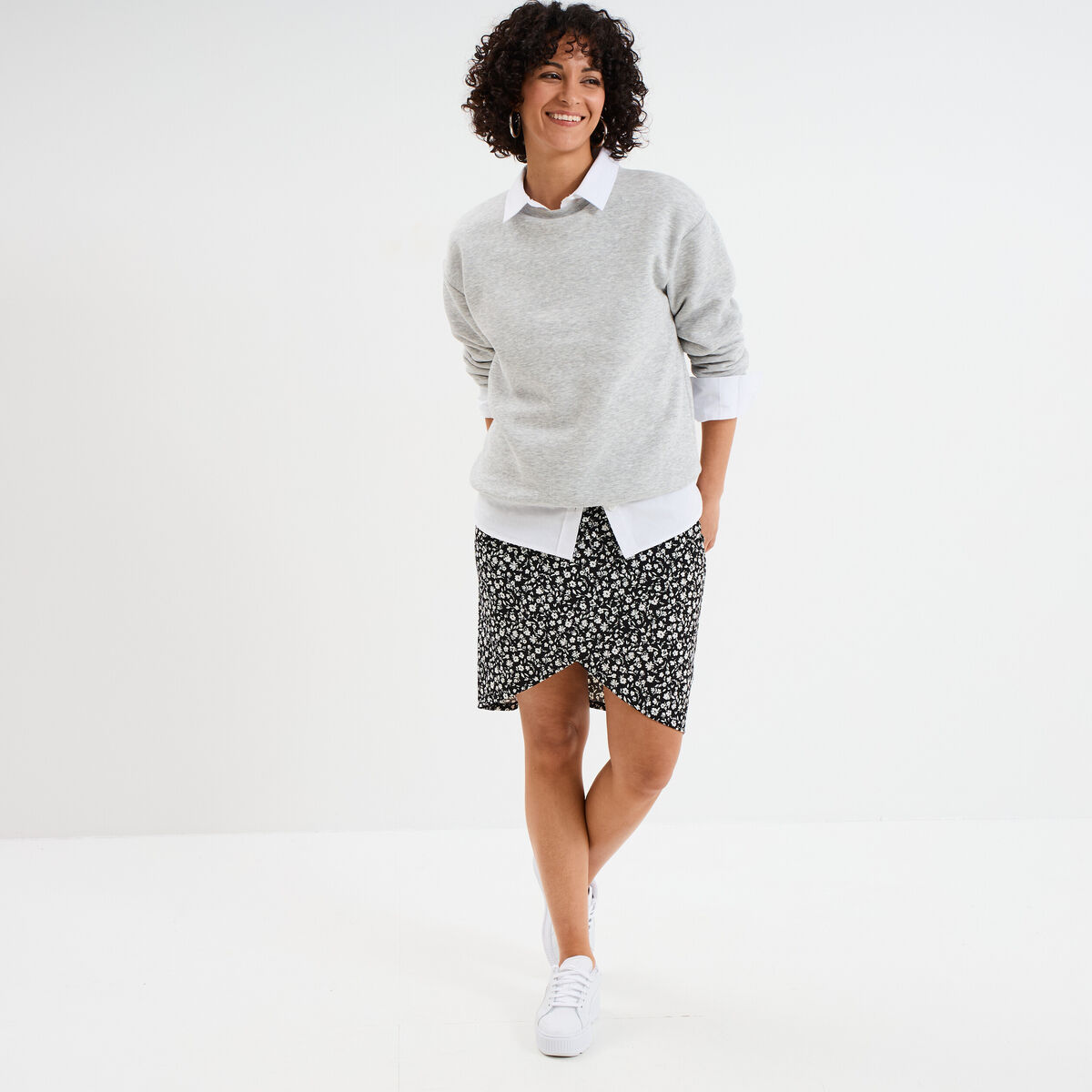 Jupe tulipe courte taille élastiquée noir femme
