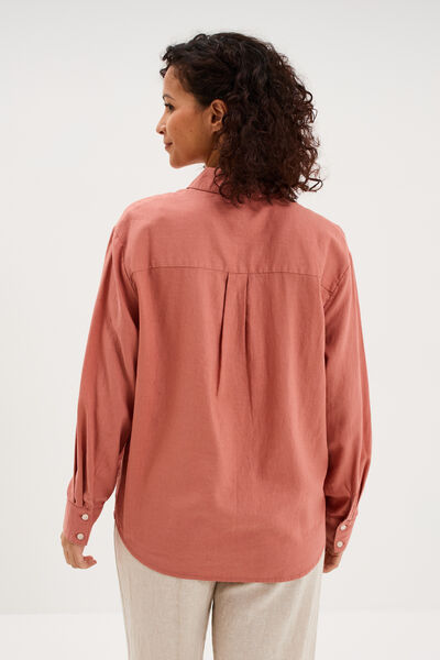 Chemise oversize lin m&eacute;lang&eacute; terracotta femme