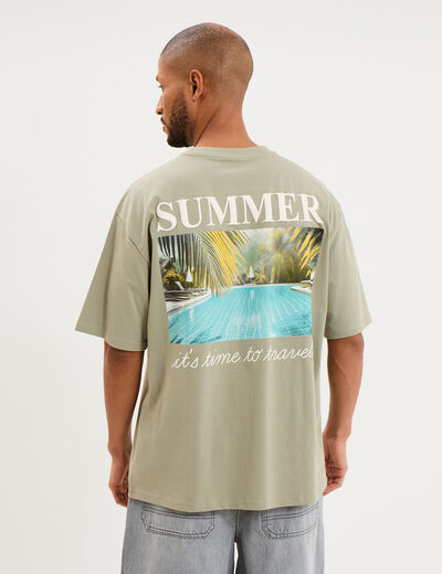T-shirt manches courtes coton &eacute;pais vert kaki homme