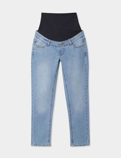 Jeans grossesse slim 7/8ème avec bandeau denim double stone femme maternité