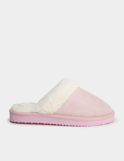 Chaussons mules fourr&eacute;s rose femme