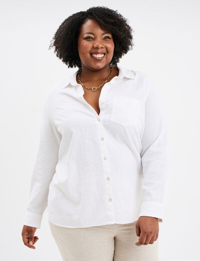 Chemise oversize lin mélangé blanc femme grande taille