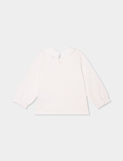 T-shirt col claudine manches longues blanc bébé fille