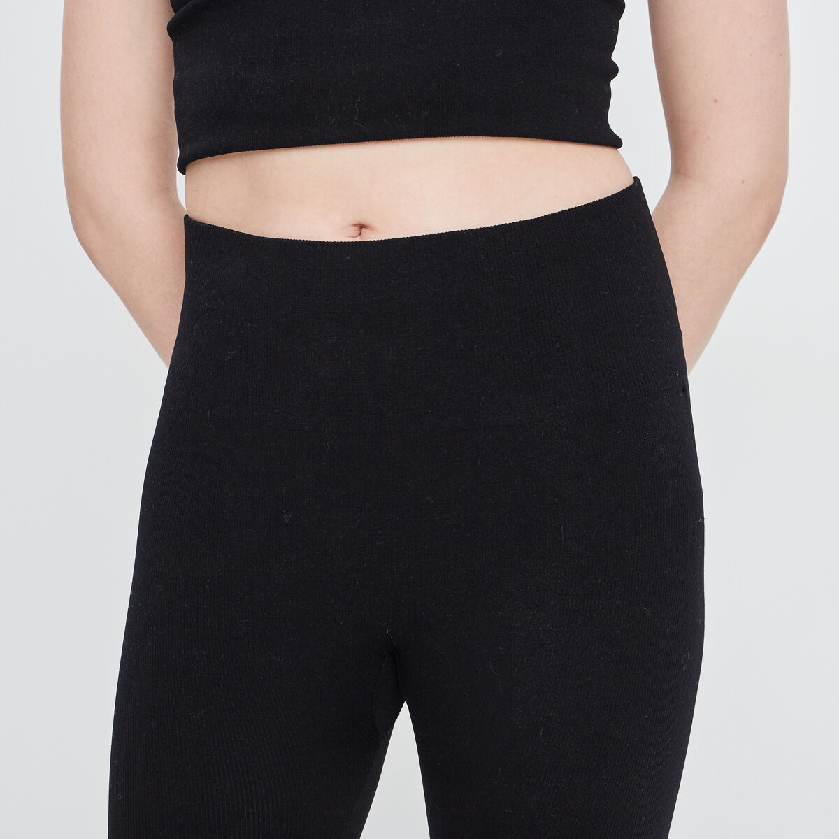 Legging taille haute côtelé noir femme