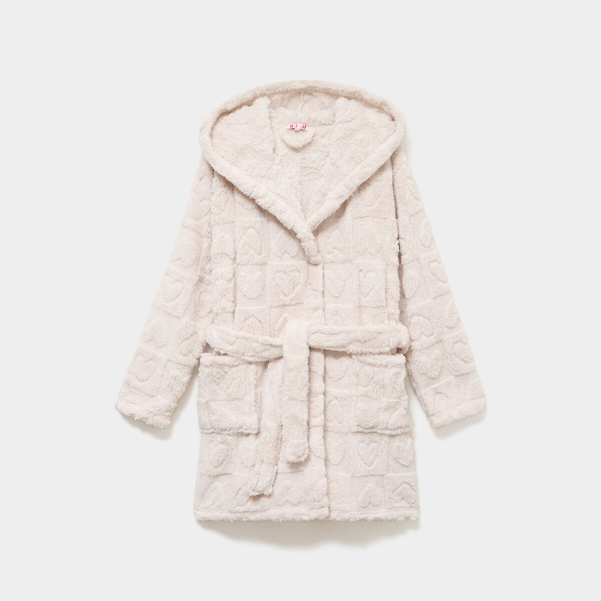 Peignoir court fausse fourrure &agrave; capuche blanc femme
