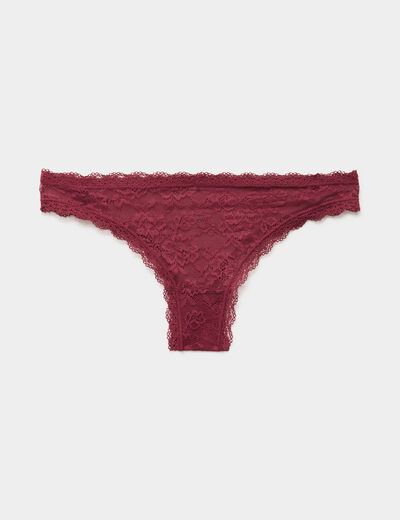 Tanga en dentelle doublure coton bordeaux femme