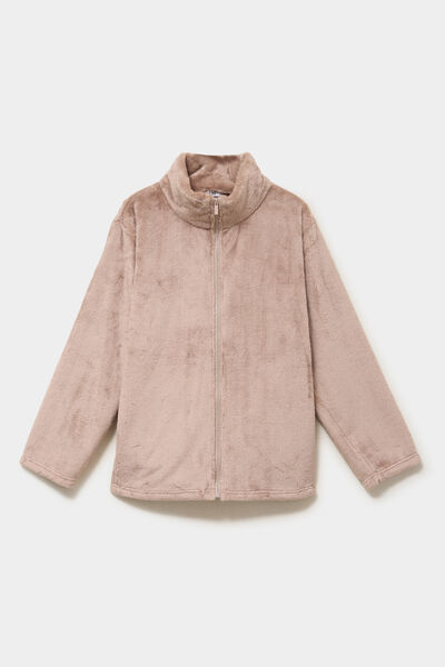 Veste pyjama effet polaire col montant beige femme grande taille