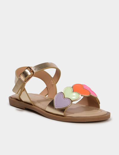 Sandales avec d&eacute;tails coeurs jaune or fille