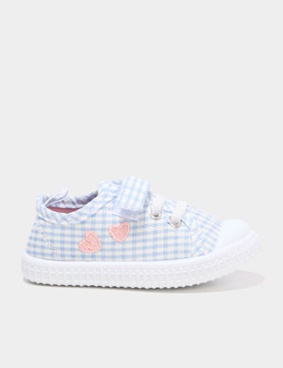 Tennis basses toile semelle souple bleu ciel b&eacute;b&eacute; fille
