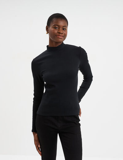 T-shirt ajust&eacute; col montant noir femme