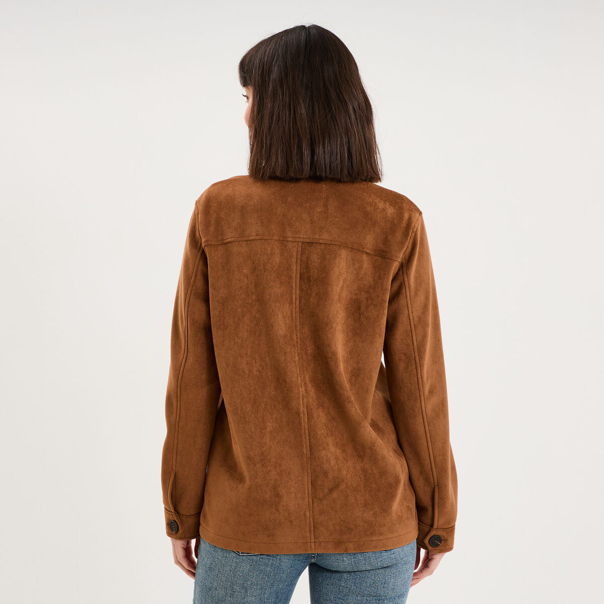 Veste effet su&eacute;dine boutonn&eacute;e camel femme