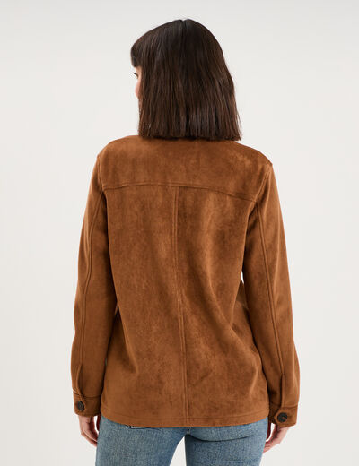 Veste effet su&eacute;dine boutonn&eacute;e camel femme