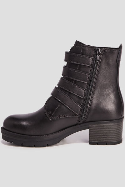 Bottines avec boucles en cuir noir femme