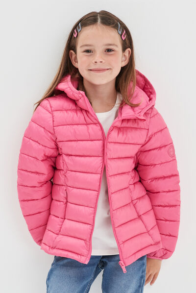 Doudoune légère zippée à capuche rose vif fille