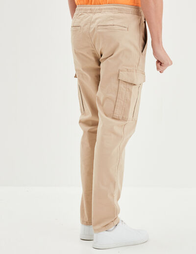 Pantalon cargo taille &eacute;lastiqu&eacute;e beige homme