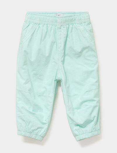 Pantalon doubl&eacute; coton bleu turquoise b&eacute;b&eacute; fille