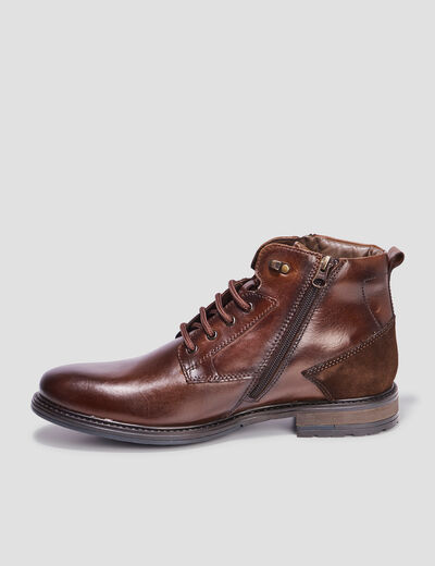 Boots zippées en cuir marron homme