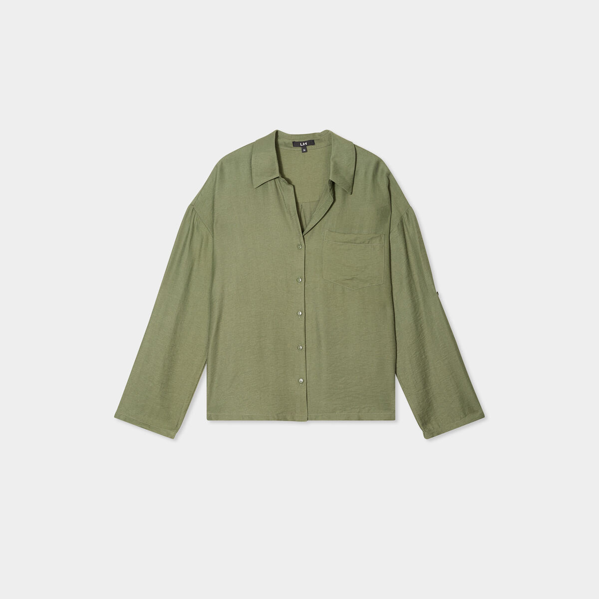 Chemise manches retroussables vert kaki femme