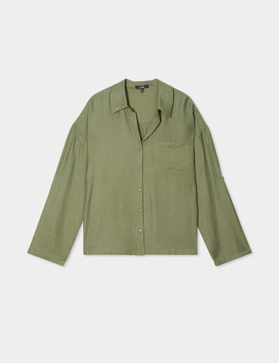 Chemise manches retroussables vert kaki femme