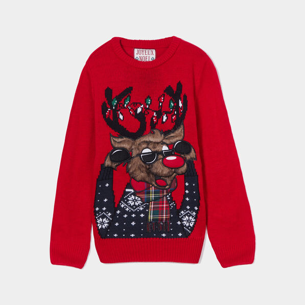 Pull col rond rouge garçon