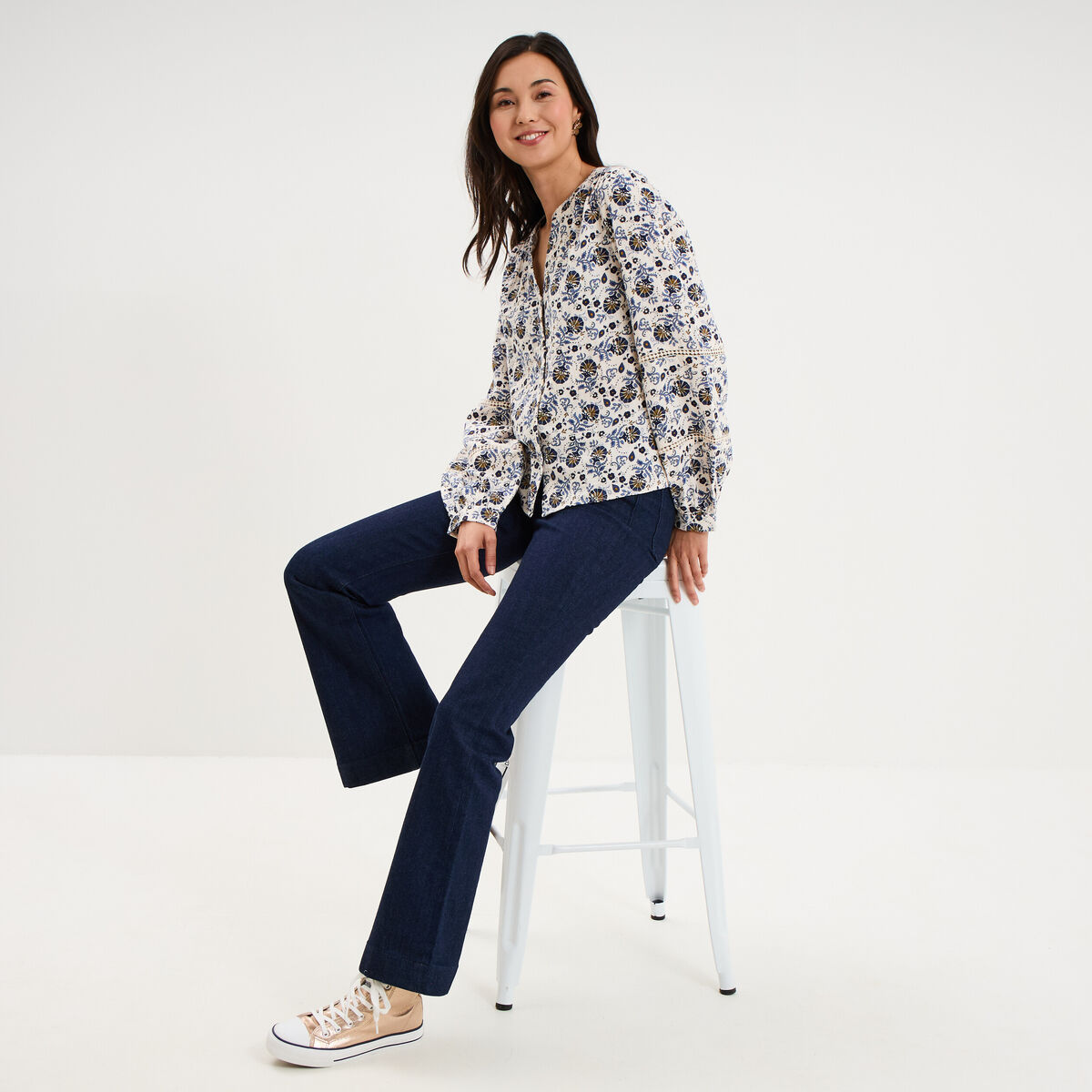 Blouse manches ballons coton ecru femme