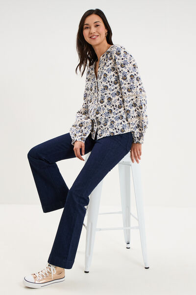 Blouse manches ballons coton ecru femme