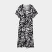 Robe midi col en V manches courtes noir femme