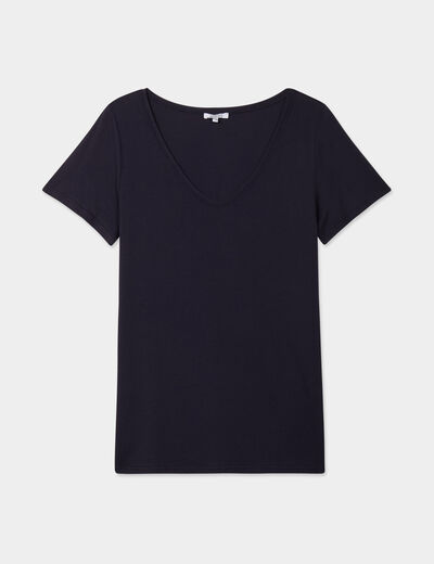 T-shirt col en V manches courtes coton bleu foncé femme grande taille