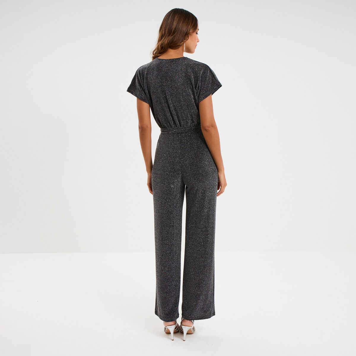 Combinaison pantalon paillettes gris argent femme