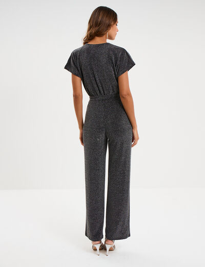 Combinaison pantalon paillettes gris argent femme