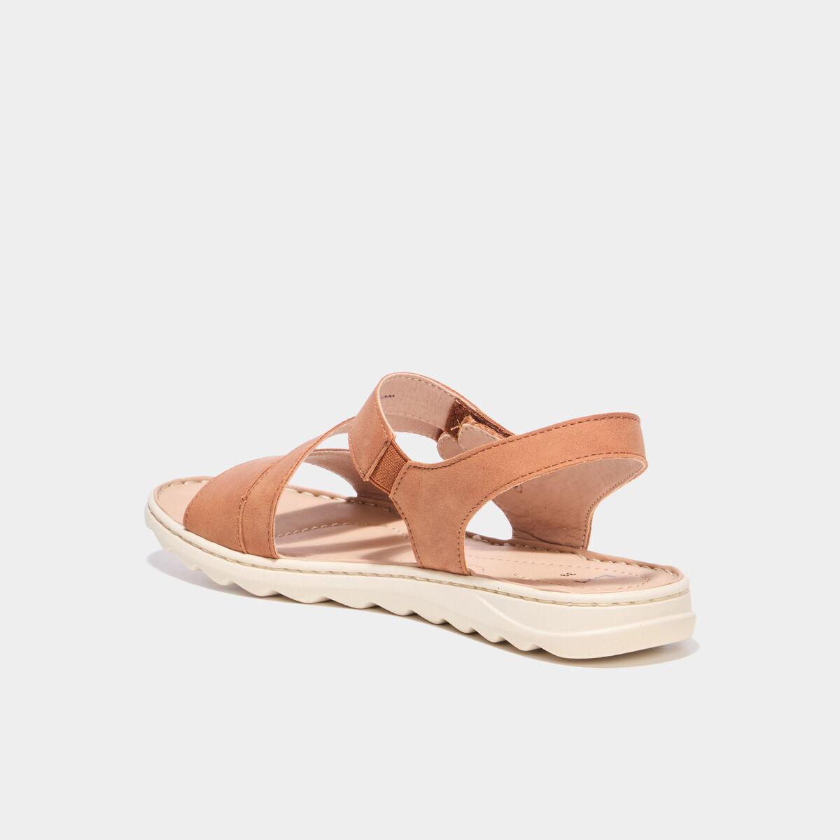 Sandales avec brides &agrave; scratchs marron femme