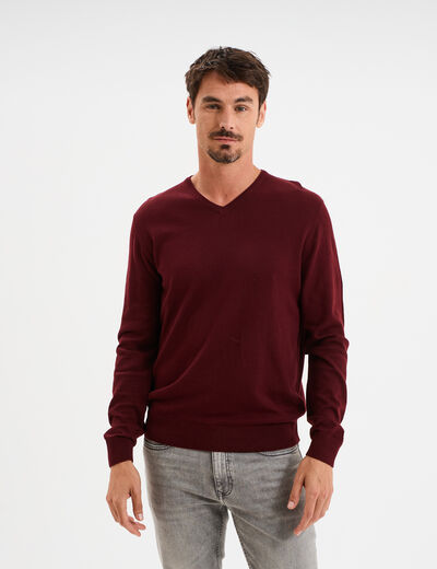 Pull jersey avec col en V violet foncé homme
