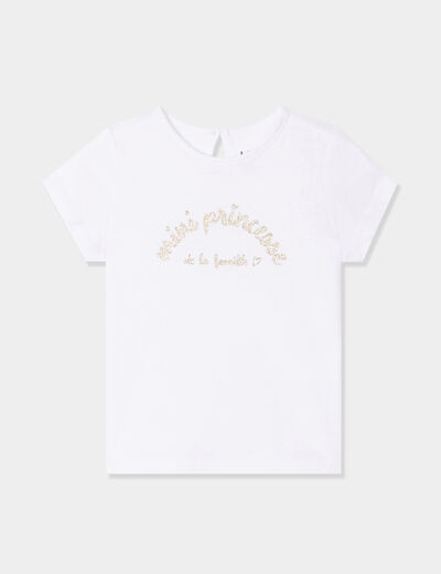 T-shirt col rond manches courtes coton blanc bébé fille