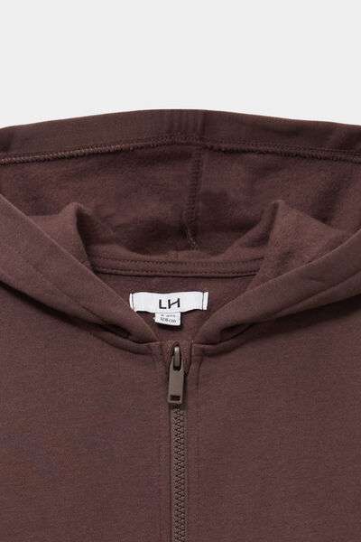 Sweat zipp&eacute; &agrave; capuche en molleton marron fonc&eacute; gar&ccedil;on