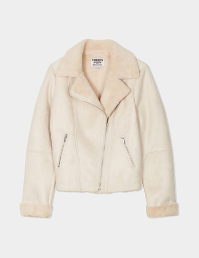 Veste col aviateur zippée doublée beige femme