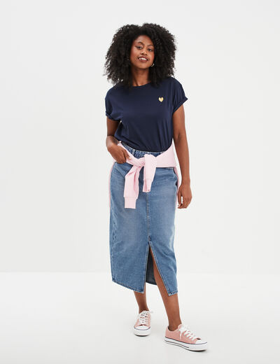 T-shirt manches courtes coton bleu marine femme