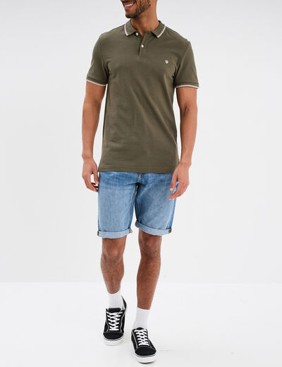 Polo manches courtes bords contrastés vert kaki homme