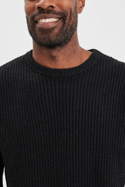 Pull col rond à manches longues noir homme