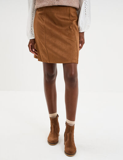 Jupe-short flare effet su&eacute;dine marron femme