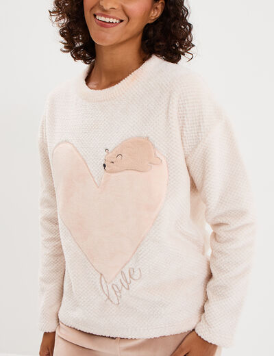 Ensemble pyjama pantalon et t-shirt creme femme
