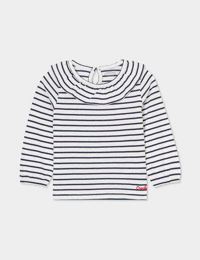 T-shirt col rond à volants coton Creeks ecru bébé fille