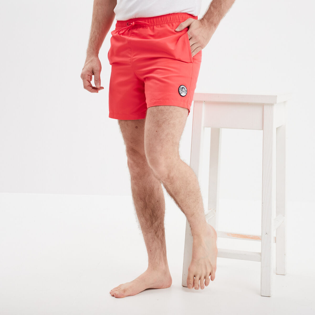 Short de bain droit taille &eacute;lastiqu&eacute;e rose fluo homme