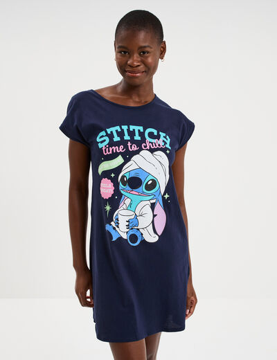 Chemise de nuit manches courtes Stitch bleu marine femme