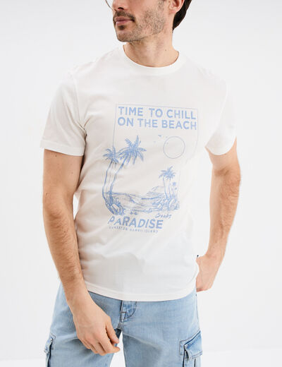 T-shirt col rond manches courtes coton blanc homme