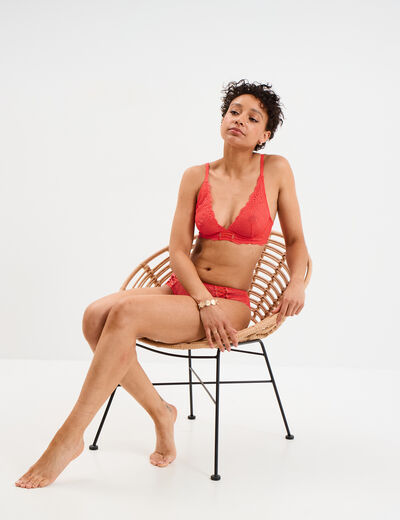 Shorty en dentelle rouge femme