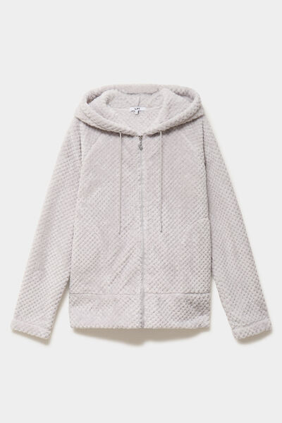 Veste de pyjama effet polaire gris clair femme