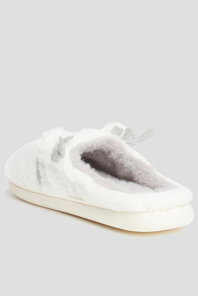 Chaussons mules renne fausse fourrure blanc femme