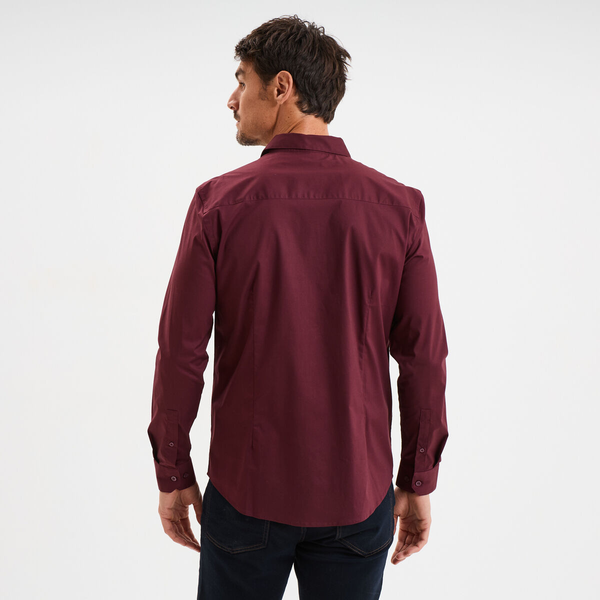 Chemise stretch manches longues violet foncé homme