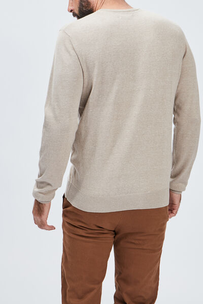 Pull avec col en V sable homme